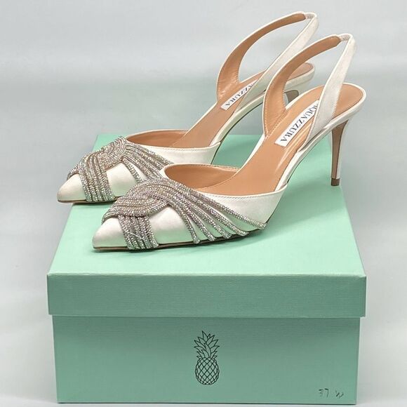 Aquazzura Gatsby 75 Crystal-Embellished Satin Pumps size 37 - Picture 14 of 16